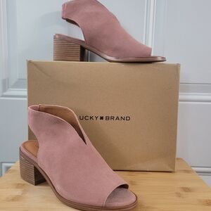 Lucky Brand Women's Pink Suede Open-Toe Heels